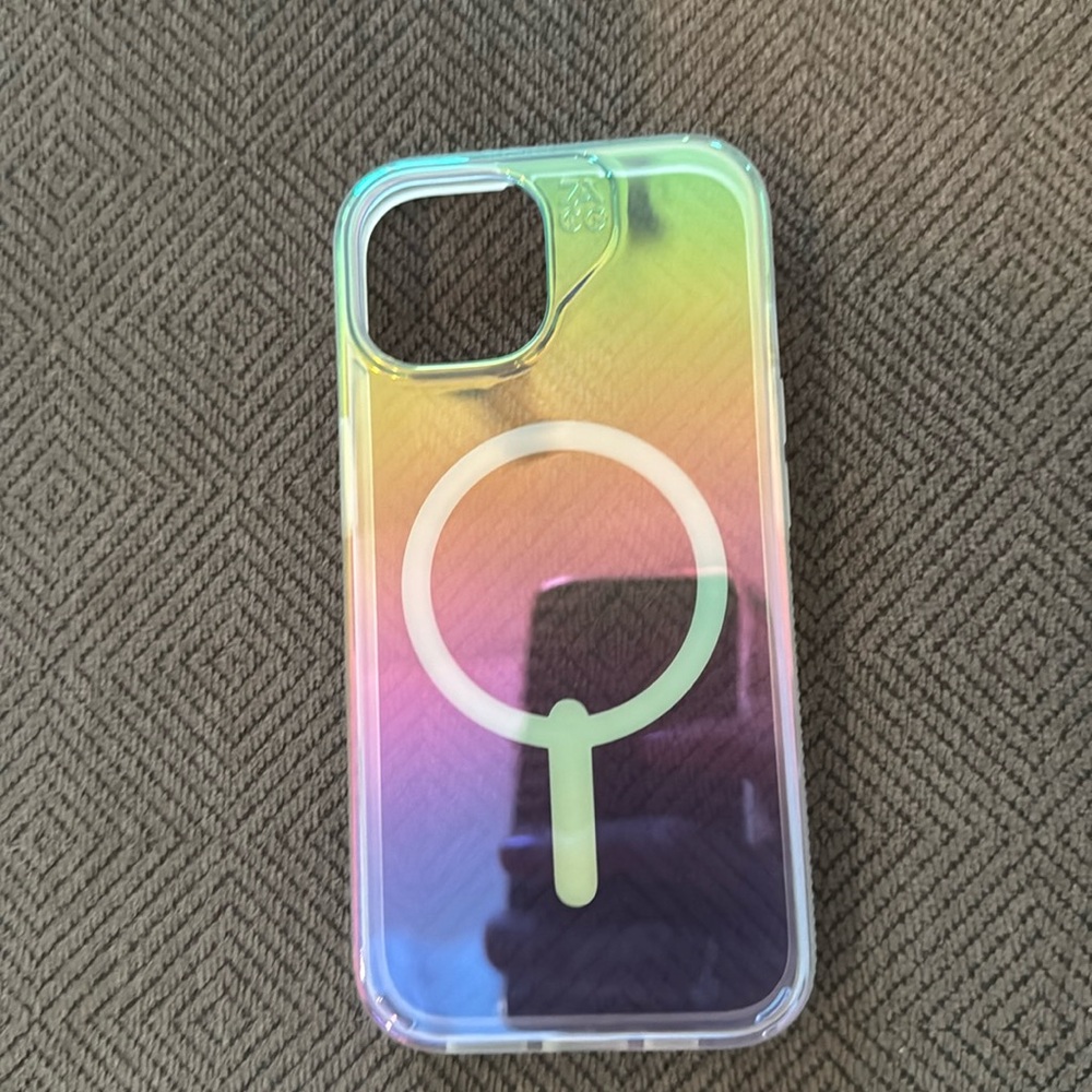 ZAGG rainbow iPhone 15 phone case.